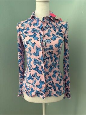 Lilly Pulitzer Pink Button-Down Shirt with Blue Animal Print